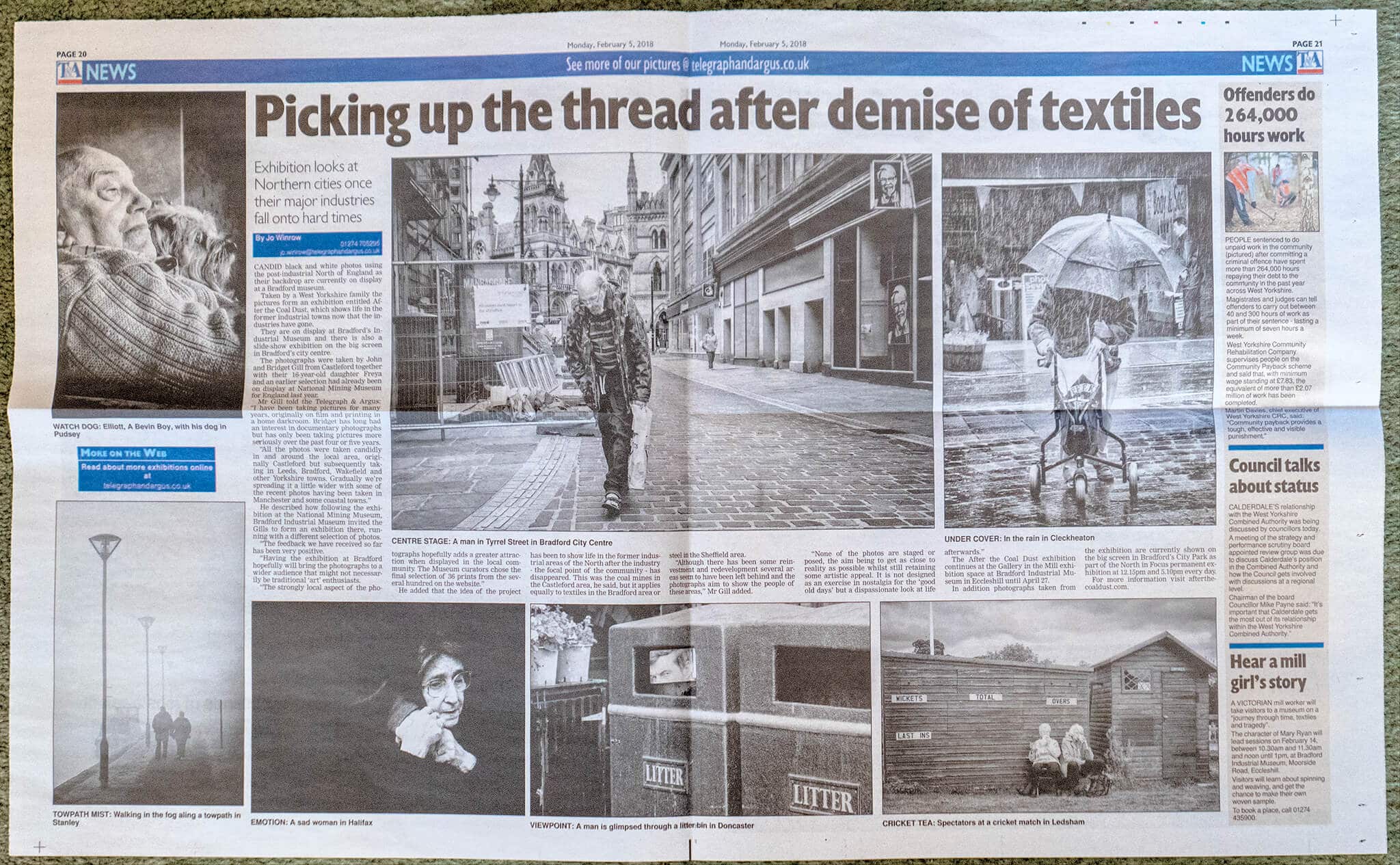 Double-page spread in the Bradford Telegraph and Argus featuring the After the Coal Dust exhibition.